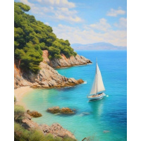 Живопись по номерам (акрил) 40х50см "Одинокий парусник" сложность 4, холст на подрамнике МСА2070