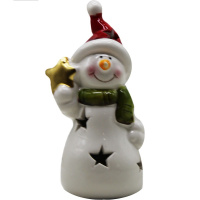Сувенир "Снеговик со звездой" 13х6см фарфор, белый, светящийся Y10038-24