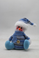 Сувенир "Дед Мороз, Снеговик" 20см сидячий, текстиль белый/голубой Y9875-24