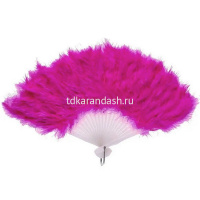 Веер с перьями 23см малиновый, пластик Y10616-24