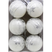 Набор шаров 80мм 6шт серебро со снежинками и полосками M-42029-8