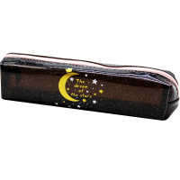 Пенал "Звезды" 20,5х6х5см, квадратный с блестками, 1 отделение, cиликон, черный прозрачный BB2414