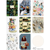 Тетрадь А5 40л линия в точку "Микс. Вид 4" прошитый блок, крафт-картон 8 дизайнов 7-40-003/04