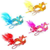 Маска карнавальная 18х8,5см с пером и пайетками 4 цвета полипропилен 342-103