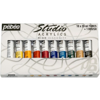 Краски акриловые 10 цветов "Studio Acrylics" 20мл в тубе с кисточкой, картонная упаковка 833311