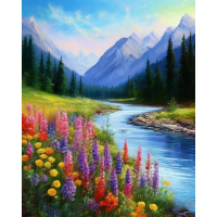 Живопись по номерам (акрил) 40х50см "Горная река" сложность 5, холст на подрамнике МСА2064