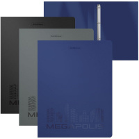 Папка на 4-х кольцах "Megapolis" А4 35мм пластик 0,60мм, ассорти, внутренний карман 49984