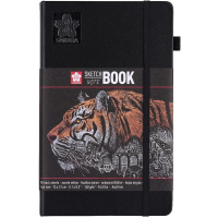 Скетчбук 13х21см 80л 140г/м2 черная бумага, на резинке, твердая обложка "Sakura" 94141003