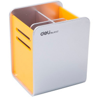 Подставка д/канц.принадлежностей 9х8х11см 4 отделения, пластик, оранжево-серая E9137