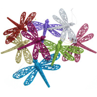 Ёлочное украшение "Стрекоза" 11*16см 6 цветов пластик Y3765-16