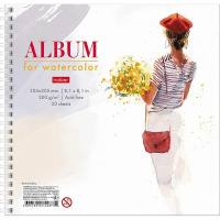 Альбом д/акварели 20,5х20,5см 20л 200г/м2 100% целлюлоза "Beautiful" спираль, жесткая подложка