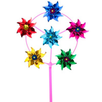 Ветрячок 6 вертушек Цветок, голография, длина 46см 2039-374
