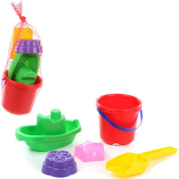Набор д/песка (ведро, кораблик 15,5см, совок 19см, 2 формочки) 10х10х20см ПИ000088