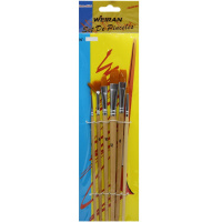 Набор кистей синтетика 6шт. (плоская № 8,12, круглая №2,4, овальная №10, веерная №6) Y10734-24