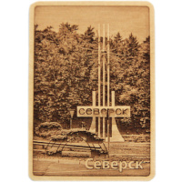 Магнит Въездной знак Северска, 70*100мм, дерево, Виды Северска №1