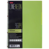 Тетрадь А4 96л клетка "Liine neon. Зеленая" на спирали, пластиковая обложка с разделителями 081705