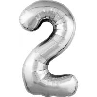 Шар воздушный 102см (40"), Цифра "2" фольга, серебро 754528