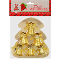 Украшение "Колокольчики" 3,5см 6шт/уп., красный/золото, пластик 379-318