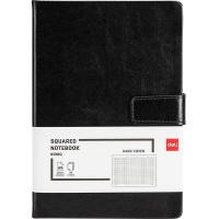 Бизнес-блокнот A5 96л клетка, искусственная кожа, магнитная застежка, черный EN138G/BLACK
