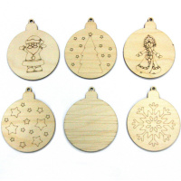 Набор шаров 6шт 9см с рисунком фанера 3мм 300010