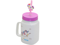 Кружка "Единорог" с трубочкой и крышкой, 4 вида, керамика Y8202-19