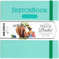 Скетчбук 14х14см 40л 180г/м2 "Bristol Touch" на резинке, твердая обложка, мятный 401234