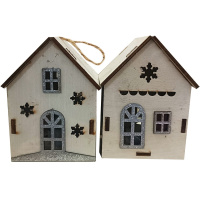 Сувенир "Два домика со снежинками" 8х6см дерево, светящийся Y9907-24