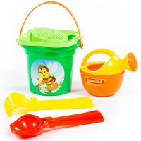 Набор д/песка №240 (ведро малое, ситечко-цветок, совок №2, грабельки №2, лейка малая №3) 4535