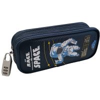 Пенал "Космос" 22х9х7см прямоугольный, 2 отделения, кодовый замок, текстиль, синий BD22136