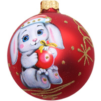Шар 65мм "Зайчик с ёлочной игрушкой" в подарочной упаковке КУ-65-224112