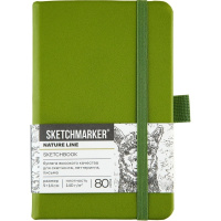 Скетчбук 9х14см 80л 140г/м2 оливковый, на резинке, твердая обложка "Sketchmarker" 24230701SM
