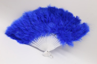 Веер с перьями 23см синий, пластик Y10616-24