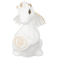 Сувенир "Дракон с монетой" 9см керамика белый SK2478