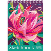 Скетчбук А5 14,5х21см 60л 100г/м2 "Flower" спираль, пластиковая обложка 075984
