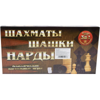 Шахматы, шашки, нарды 3 в 1, 34х34см (фигуры дерево/пластик, доска дерево) BJ6934