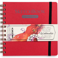 Скетчбук 16х16см 25л 200г/м2 "Fin" акварельная бумага, на спирали,на резинке,твердая обложка,красный