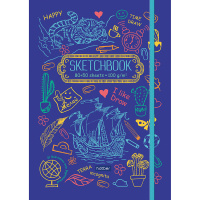 Скетчбук А5 14,5х21см 80-50л 100г/м2 "Hand draw" на закрытом гребне, на резинке, твердая обложка