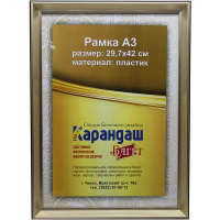 Рамка для фото 29,7х42см пластик, черная/золото 26мм