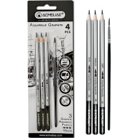 Набор карандашей чернографитных акварельных 3шт 2B,4B,6B с кисточкой в блистере 43706