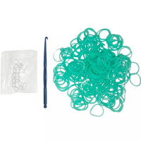 Резиночки для плетения 9х14см 200шт с крючком и зажимами зеленые TZ2371