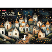 Альбом для рисования А4 48л "Лунный котик" на скобе, пластиковая обложка, 5 дизайнов 091514