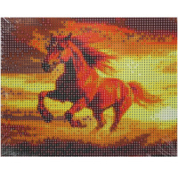 Алмазная мозаика 20х25см "Скакун на закате" полная выкладка ZH5879