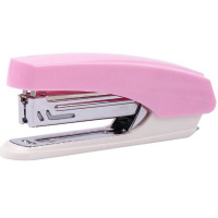 Степлер №10 15л глубина 40мм, со встроенным антистеплером, розовый/белый, пластик, в блистере E0246