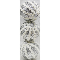 Набор шаров 80мм 3шт серебряный с блестками и белыми узорами A1-51200S+W8