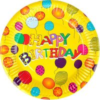 Набор тарелок "Happy Birthday" 18см 10шт желтые, бумажные ламинированные Y11002-24