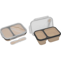 Ланчбокс 1л 215х150х75мм складной прямоугольный, силикон, с ложкой, бежевый 8090411