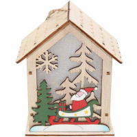 Украшение подвесное Дом 10х14см светящееся, дерево 3 вида LG-040