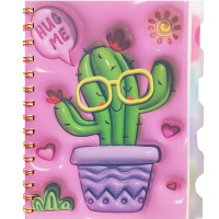 Бизнес-блокнот А5 96л "Кактусы. Розовый" линия, на спирали, с разделителями, пластиковая обложка XJ3