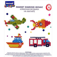 Алмазная мозаика 7,5х7,5см "Транспорт" 4шт. на магните частичная выкладка M-11915