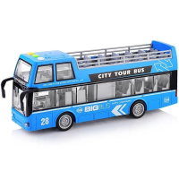 Автобус "Городской" инерционный на батарейках, пластик 28х6,5х11,5см голубой (свет, звук) WY916B